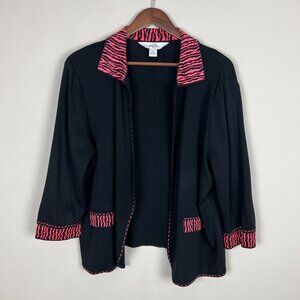 Ming Wang Cardigan Jacket‎ Womens XL Black Coral Pink Open Front Knit 3/4 Sleeve